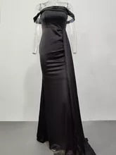 Satin Off Shoulder Draped Side Mermaid Hem Satin Formal Dress