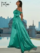Satin Off Shoulder Draped Side Mermaid Hem Satin Formal Dress