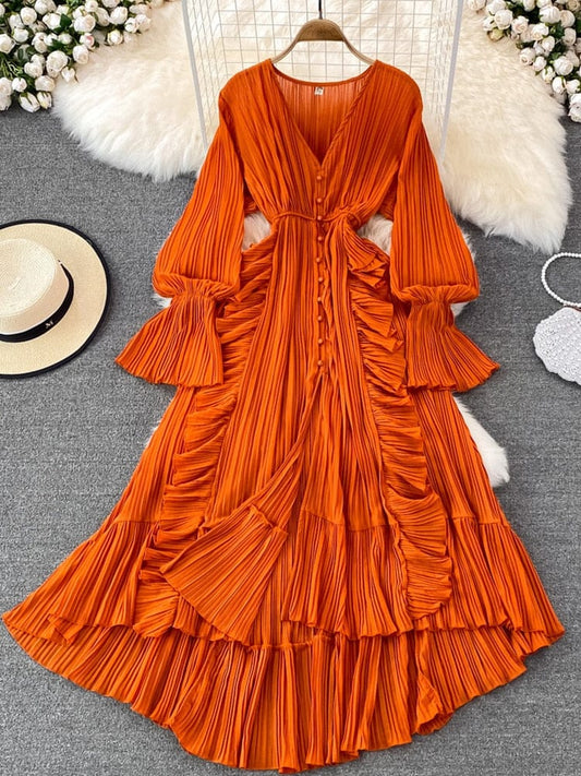 Style Ankle Length Long Dresses Women Sexy V Neck Puff Sleeve Lace Elegant Evening Party Summer Dress
