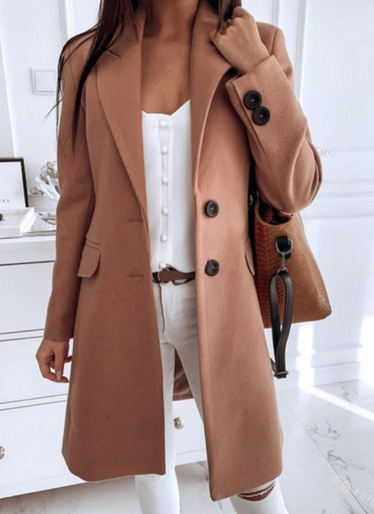 Long Sleeve Straight Mid-length Coat for a Casual and Stylish Look