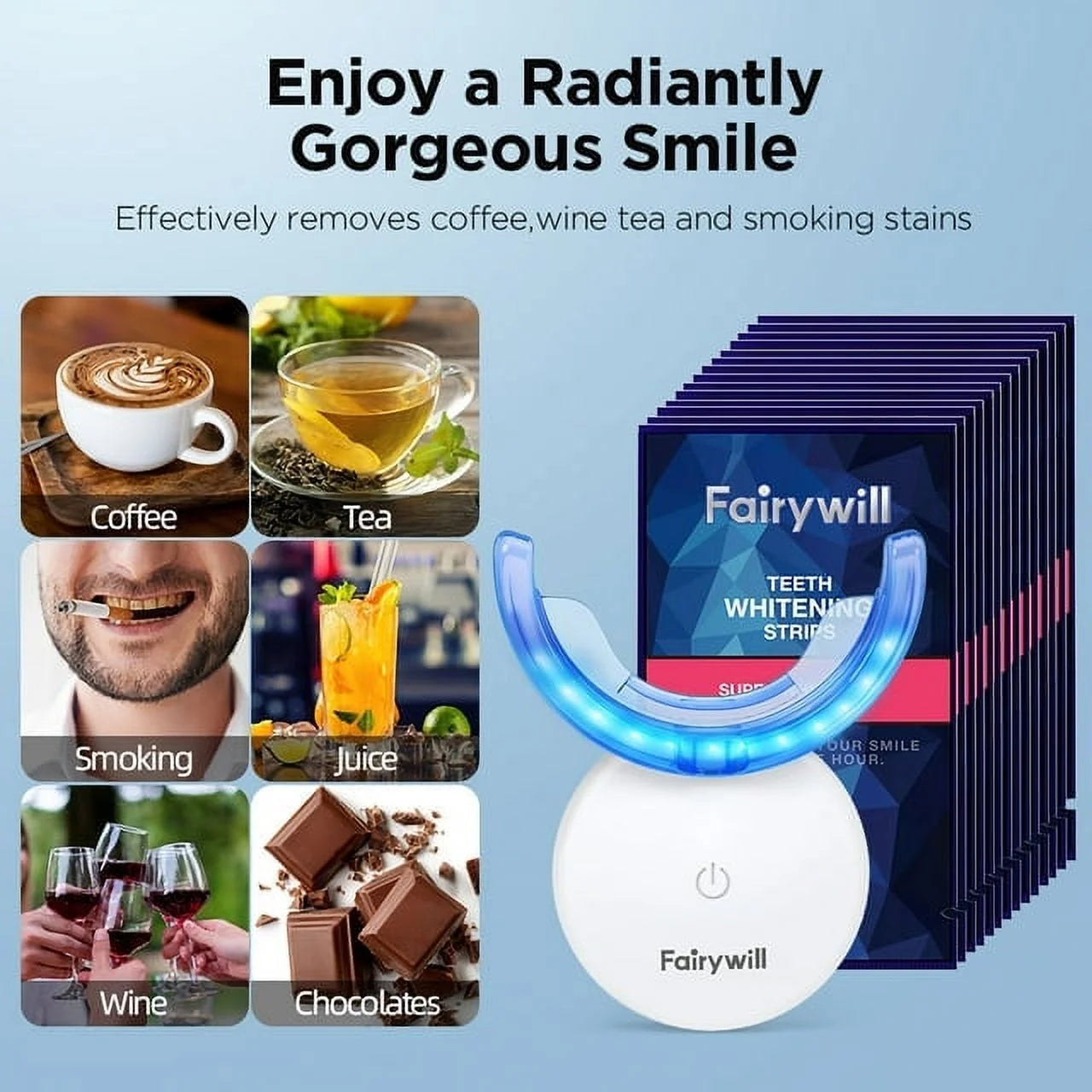 Professional Teeth Whitening Kit with LED Light and 28 White Strips for Sensitive Teeth, Includes Rechargeable Teeth Whitener Case