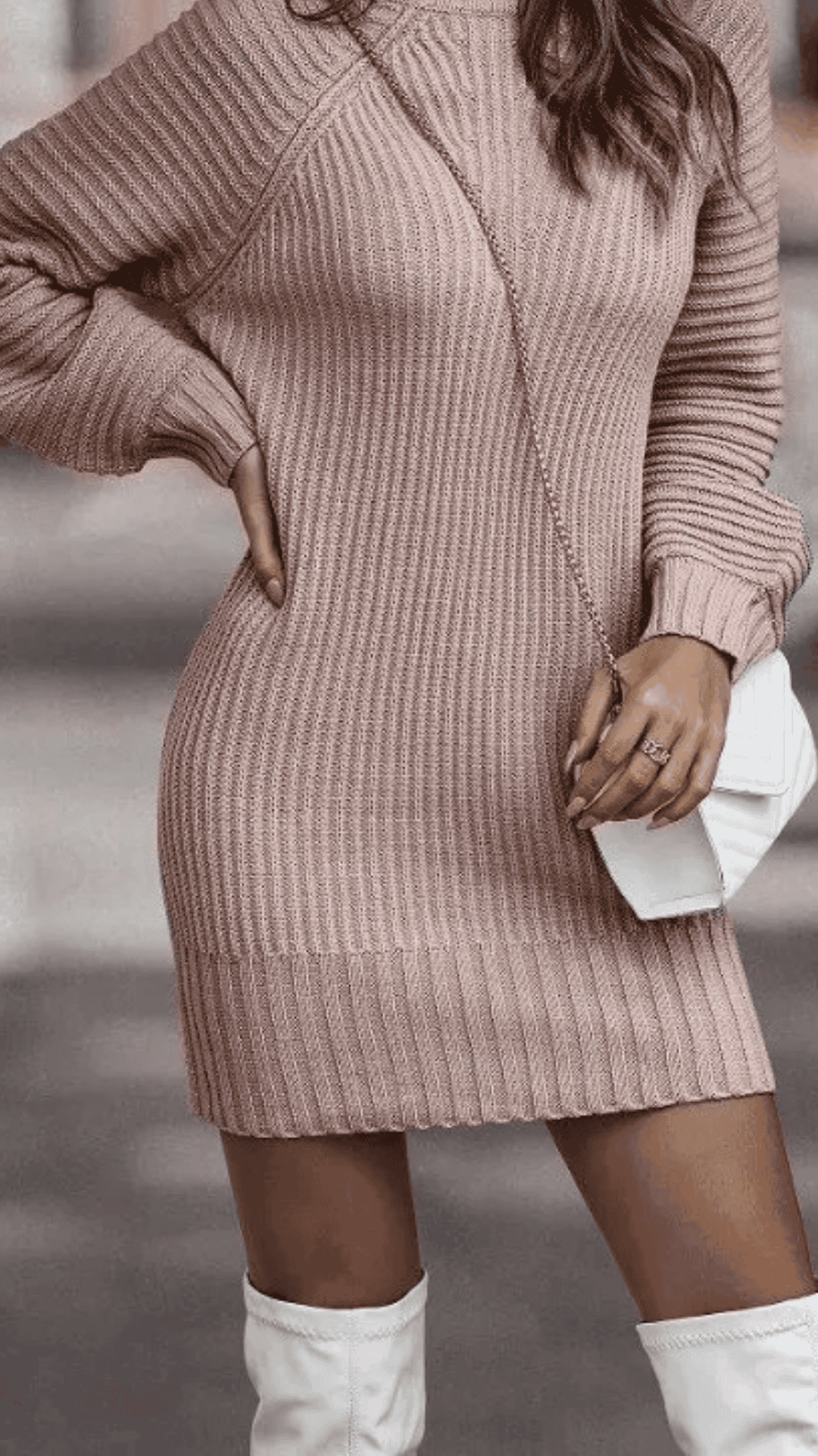 Vintage Knitted Dress Chic Turtleneck Sweater Dress for Women