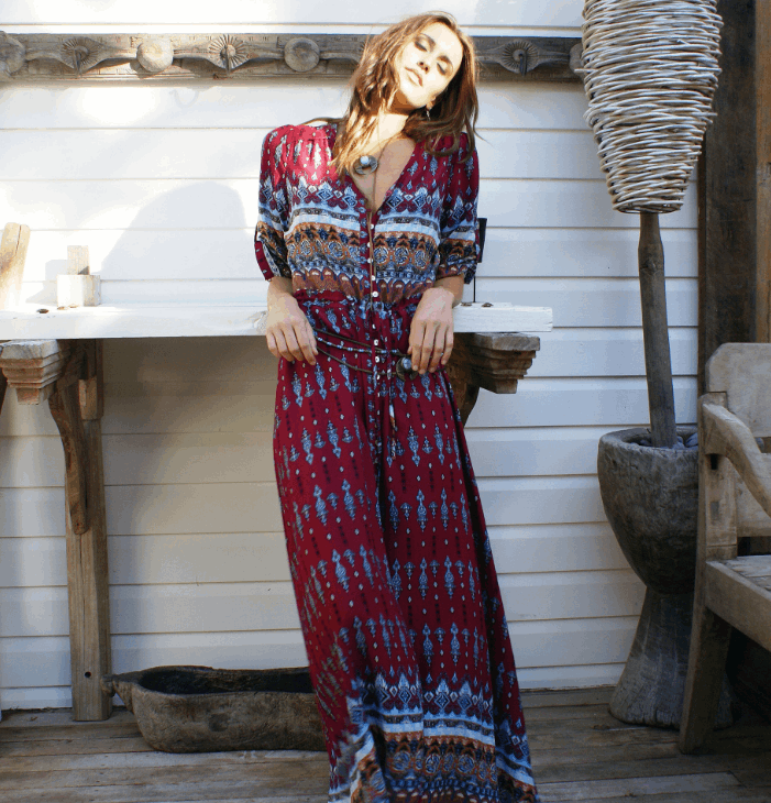Boho Vibes: Women's Beach Boho Maxi Dress in Tribal Colors - Sizes S-5XL