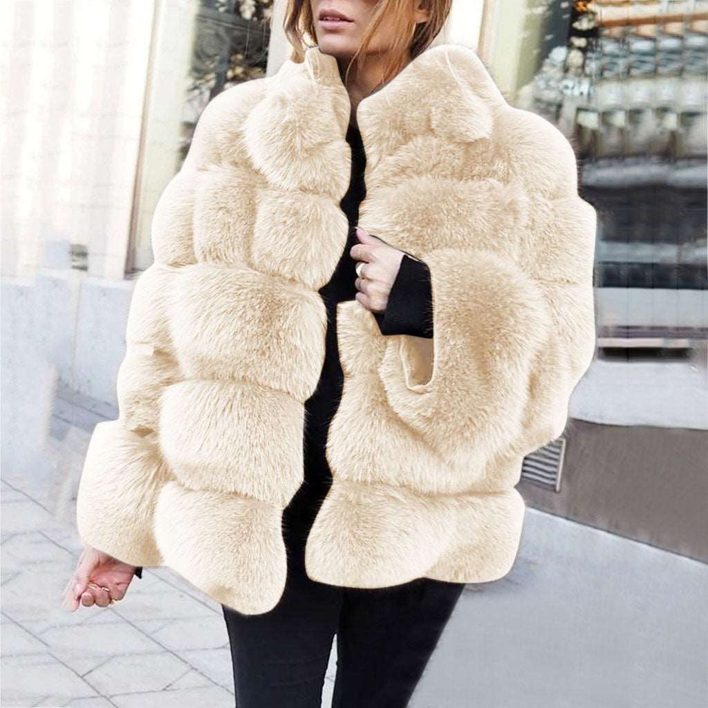 Faux Fur Stitching Women's Jacket | Stylish Fur Imitation Coat for Holidays and Events