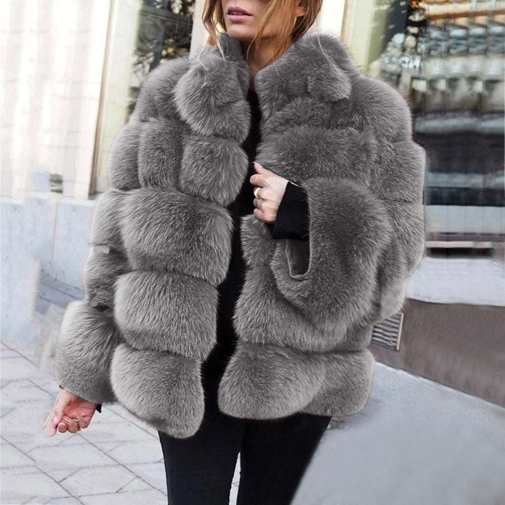 Faux Fur Stitching Women's Jacket | Stylish Fur Imitation Coat for Holidays and Events