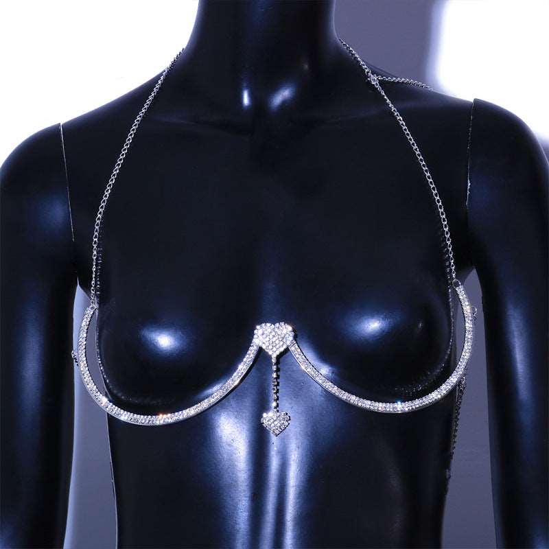 Double Heart Rhinestone Body Chain | Trendy Chest Support Jewelry