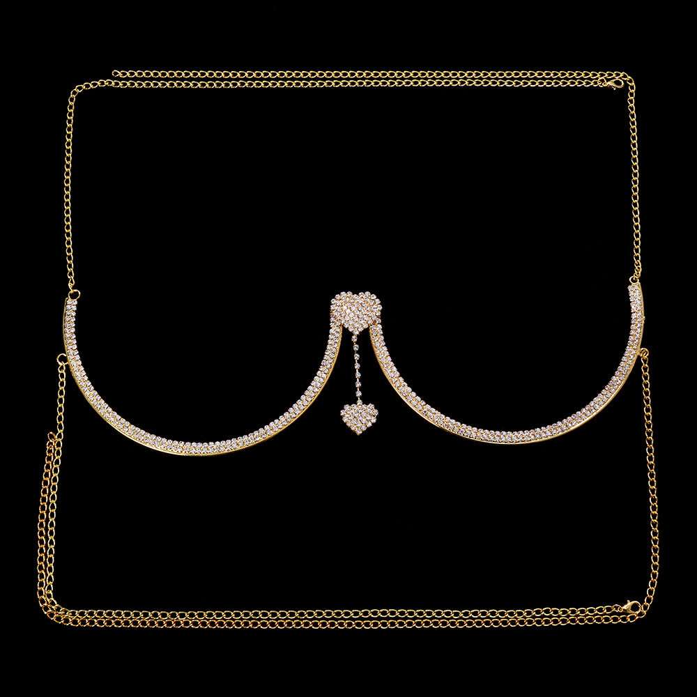 Double Heart Rhinestone Body Chain | Stylish Chest Support Jewelry