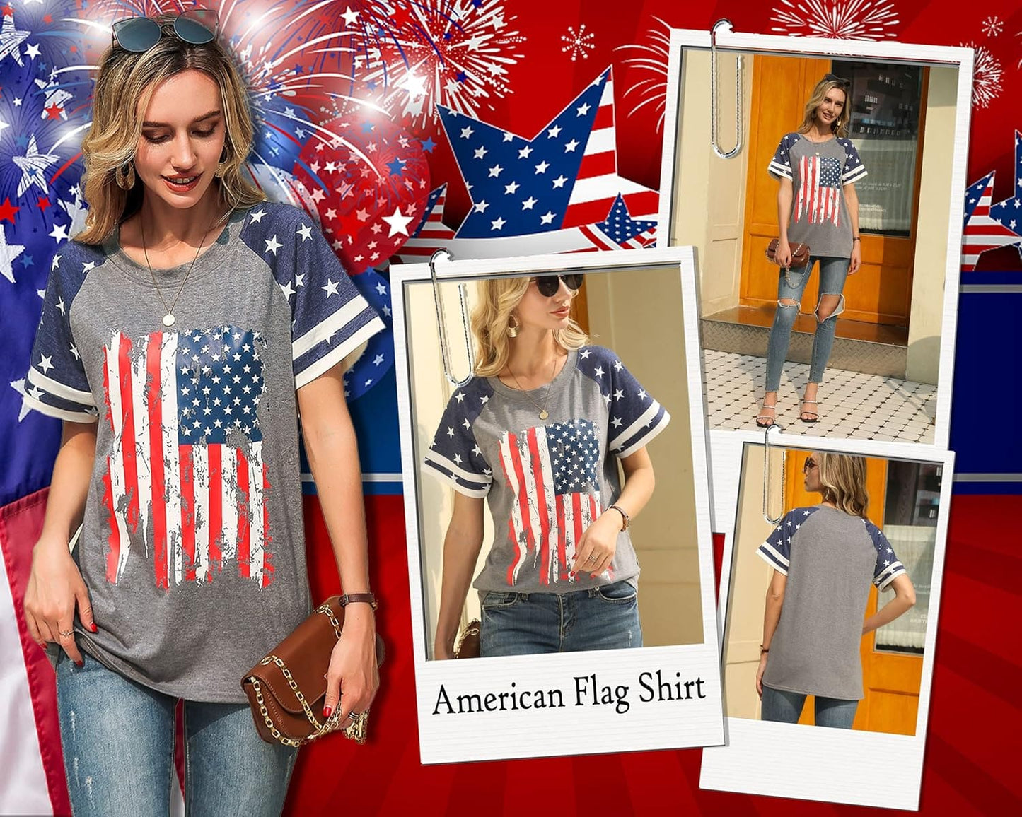 American Flag Shirt Women 4Th of July Shirts USA Flag Graphic Patriotic Tshirt Raglan Color Block Tops