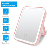 LED Makeup Mirror Touch Screen 3 Light Portable Standing Folding Vanity Mirroir 5X Magnifying Compect Cosmetics Mirror