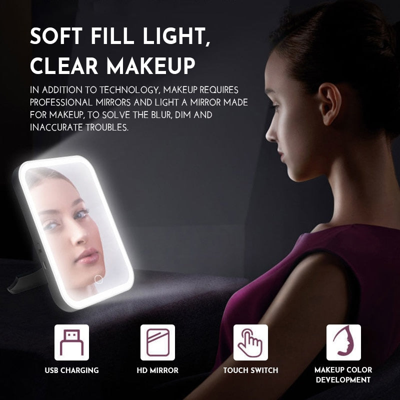 LED Makeup Mirror Touch Screen 3 Light Portable Standing Folding Vanity Mirroir 5X Magnifying Compect Cosmetics Mirror