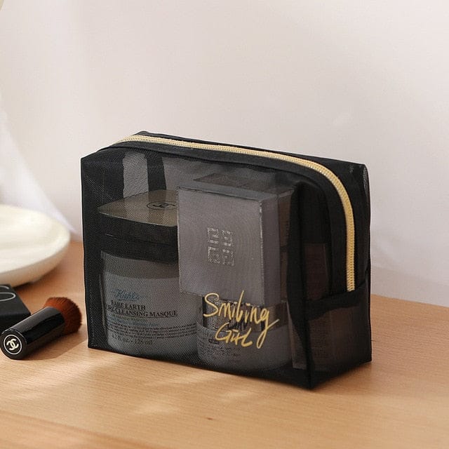 Black Mesh Women Cosmetic Bag Transparent Travel Comsetics Brushes Organizer Beauty Case Small Large Toiletry Makeup Bag