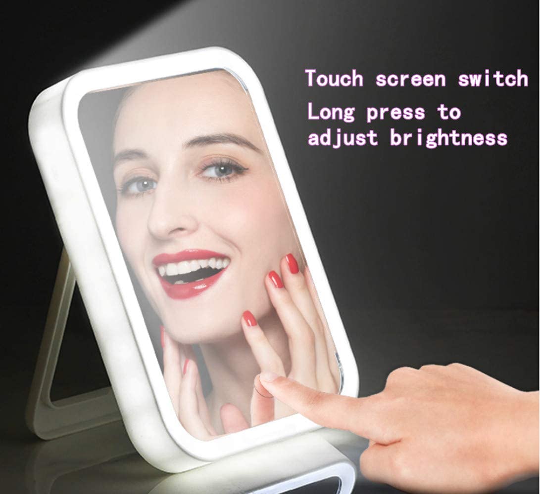 LED Makeup Mirror Touch Screen 3 Light Portable Standing Folding Vanity Mirroir 5X Magnifying Compect Cosmetics Mirror