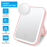 LED Makeup Mirror Touch Screen 3 Light Portable Standing Folding Vanity Mirroir 5X Magnifying Compect Cosmetics Mirror