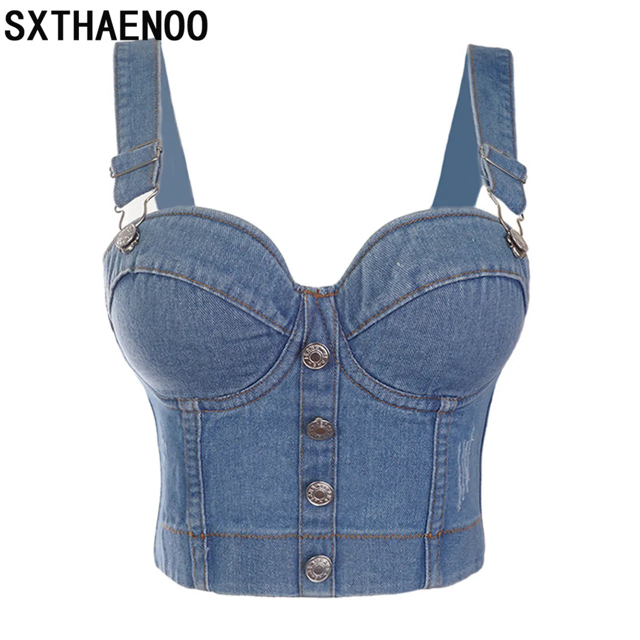 Stylish Look with a Sexy Denim Bustier Bra - Perfect Party Cropped Top