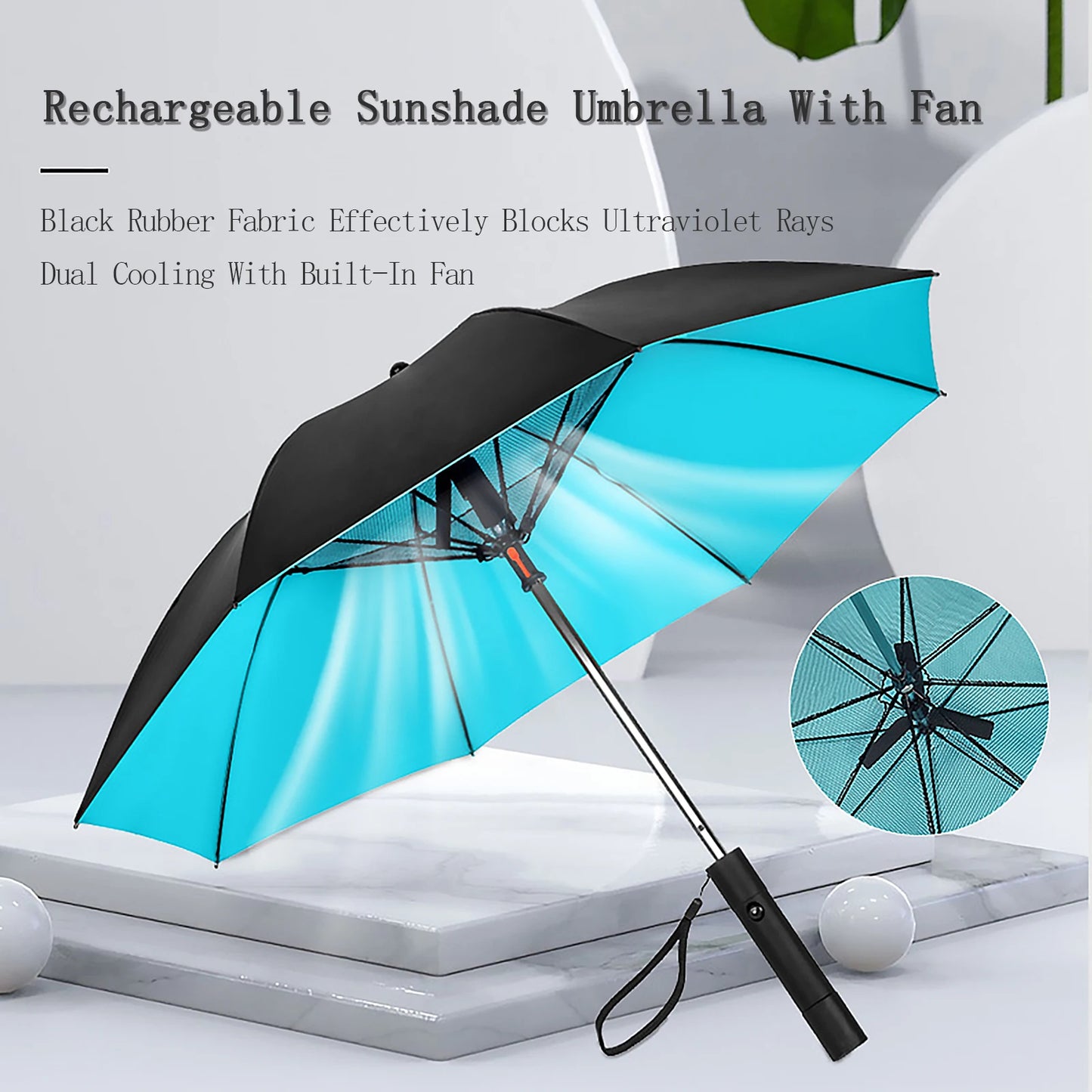 Portable Umbrella with Fan, UV Sun Umbrella, Safety Isolation Mesh, Super Wind Power, USB Rechargeable, 2600Mah