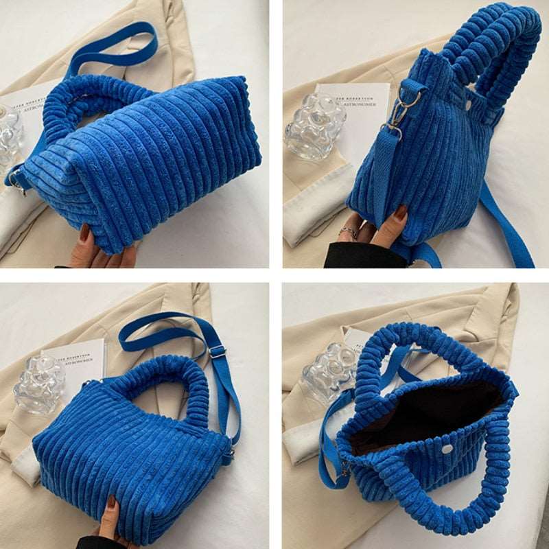 Fashion Corduroy Trend New Handbags Versatile Bucket Shoulder Bag