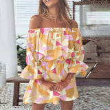 Step into Summer 2023 with Boho Chic Vibes in Our Off-Shoulder Floral Print Flare Sleeve Tunic Dress!