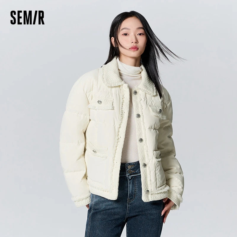 Stylish Warmth: Semir Down Jacket for Women with Lapel Style and Raw Edge Texture