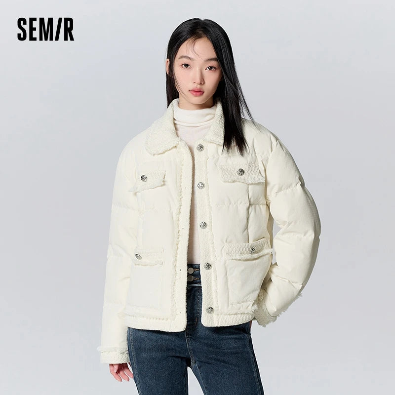 Stylish Warmth: Semir Down Jacket for Women with Lapel Style and Raw Edge Texture