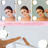 New Vanity Makeup Mirror with Lights 3 Color Lighting Round Lighted Up Makeup Mirror with LED for Dressing Room Bedroom Tabletop