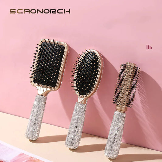 Luxury Rhinestone Comb - Portable Travel Massage Hair Comb for Anti-Static Detangling, Hairdressing, and Styling