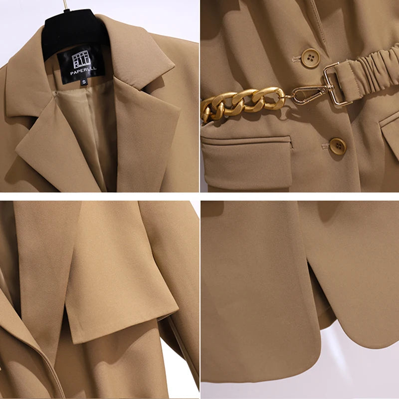 Chic Sophistication: Women's Fall Blazer with Single Button, Belt, and Korean Fashion Flair