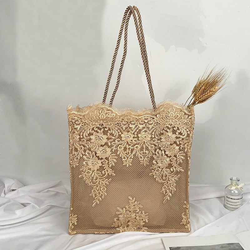 Lace Designer Handbags for Women 2023 Fashion Shoulder Bag Female Embroidered Hollow Out Large Capacity Shopper Beach Totes Bags