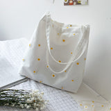 Small Canvas Tote Bag for Women 2023 | Cute Embroidered Daisy Crochet | Casual Designer Handbag