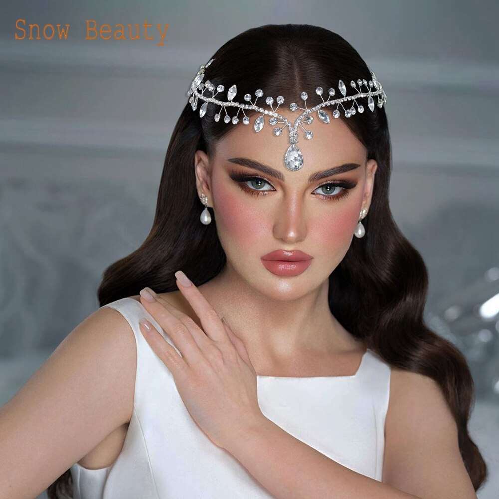 Dazzling Waters Bridal Forehead Headband: Rhinestone Elegance for the Bride