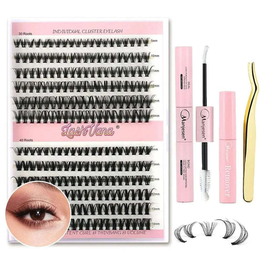 Individual Lashes Kit - 240Pcs Lash Clusters with Lash Bond, Seal, Remover, and Tweezers