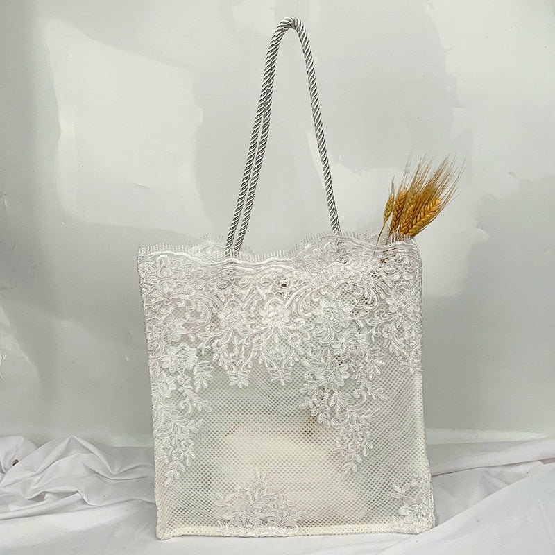 Lace Designer Handbags for Women 2023 Fashion Shoulder Bag Female Embroidered Hollow Out Large Capacity Shopper Beach Totes Bags