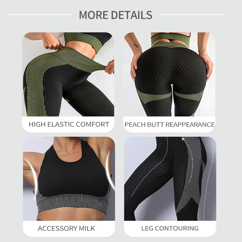 Women 3pcs Seamless Workout Outfits Sets | Yoga Sportswear Tracksuit Leggings and Stretch Sports Bra | Anti-Pilling, Anti-Shrink, Breathable