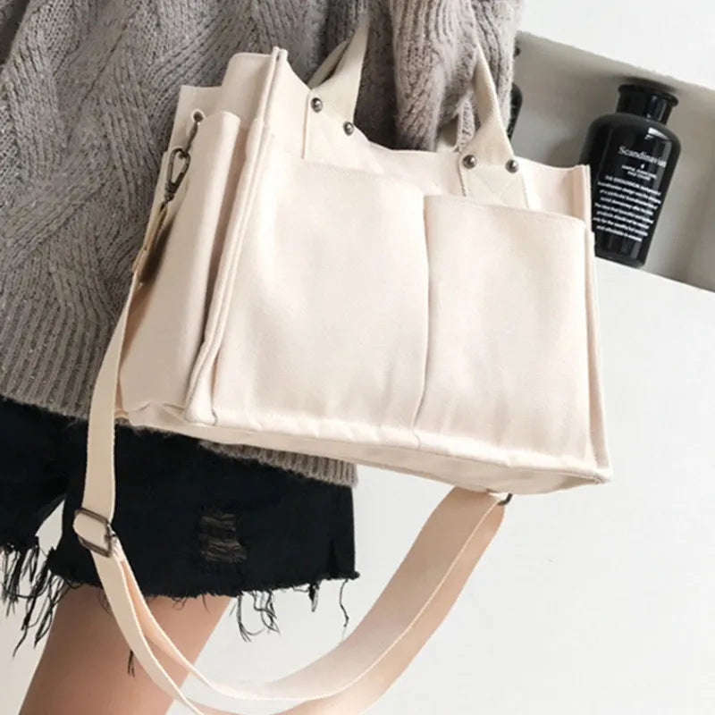 Popular Casual White Canvas Tote Bag | Aesthetic Purse for Women - Messenger Bag