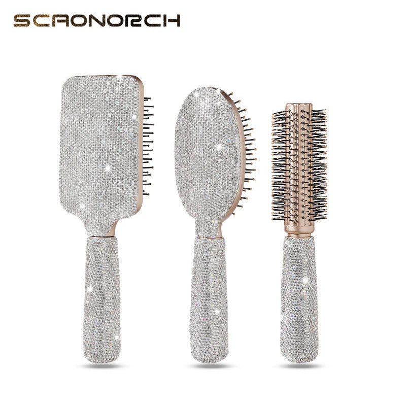 Luxury Rhinestone Comb - Portable Travel Massage Hair Comb for Anti-Static Detangling, Hairdressing, and Styling
