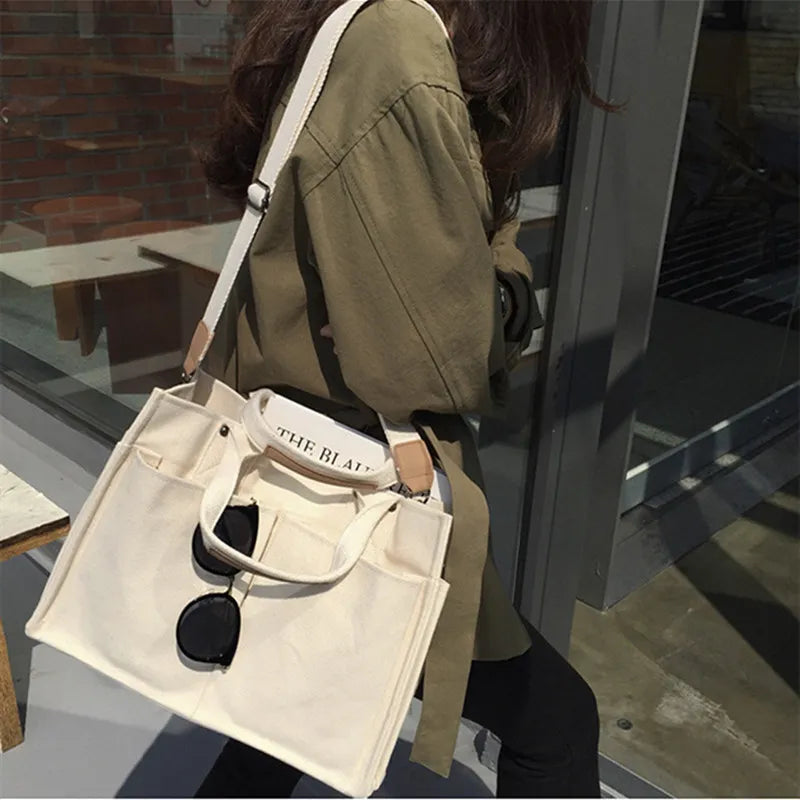 Popular Casual White Canvas Tote Bag | Aesthetic Purse for Women - Messenger Bag
