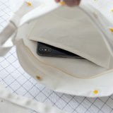 Small Canvas Tote Bag for Women 2023 | Cute Embroidered Daisy Crochet | Casual Designer Handbag