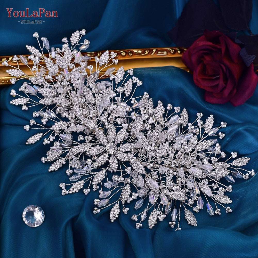 Bridal Comb Tiara | Rhinestone Leaf Wedding Hair Jewelry for Luxury Crystal Headdress