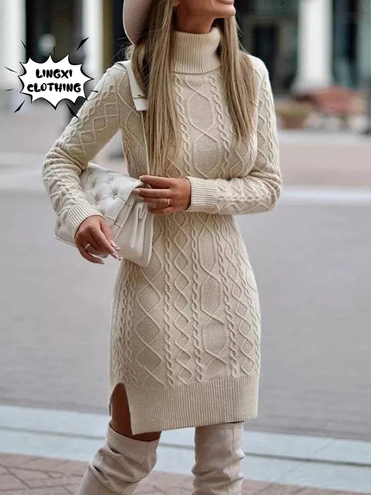 Cozy Elegance: New Women's Knitted Wrap Hip Skirt with High Neck and Thickened Warmth