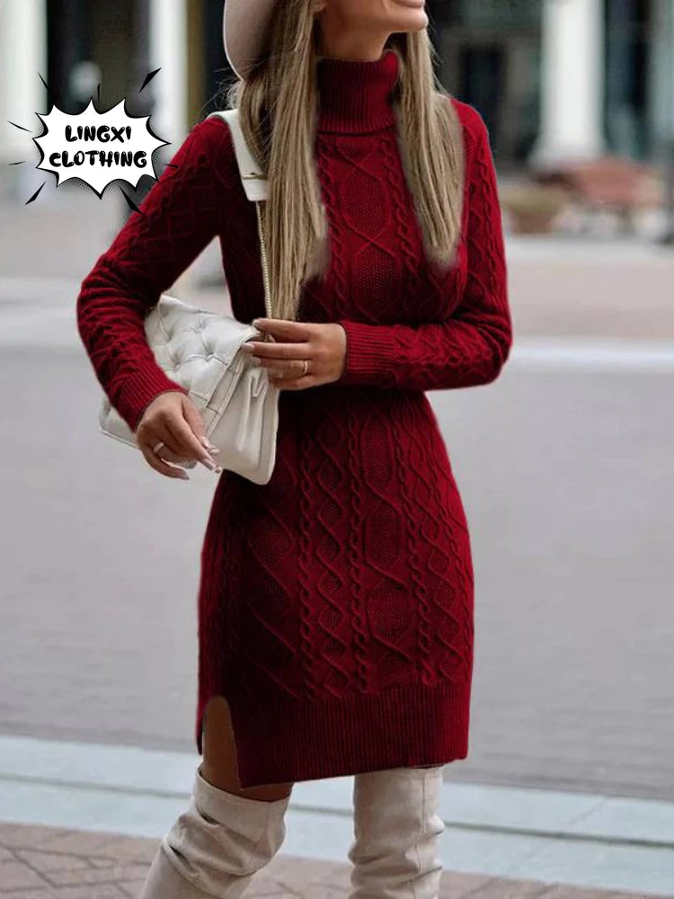 Cozy Elegance: New Women's Knitted Wrap Hip Skirt with High Neck and Thickened Warmth