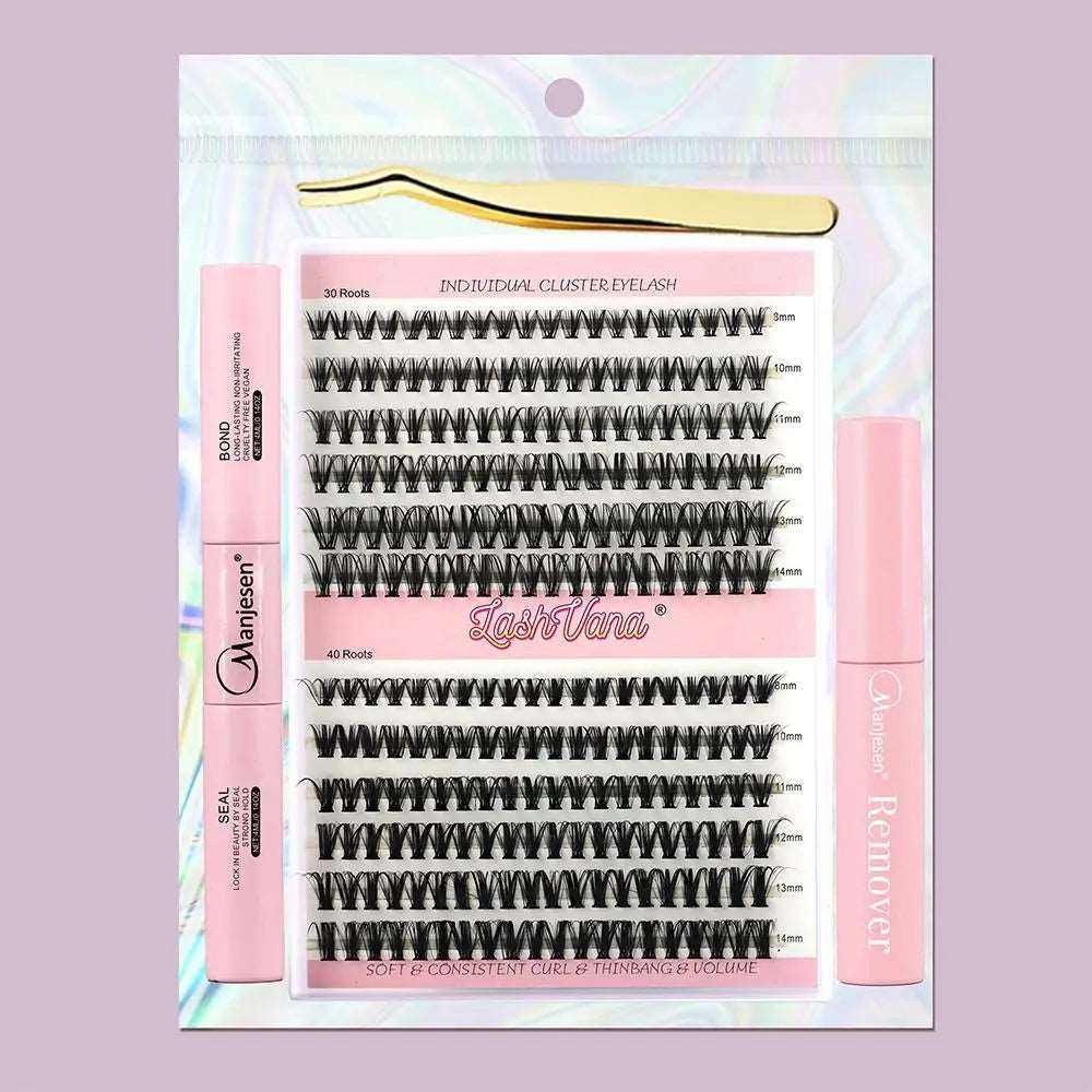 Individual Lashes Kit - 240Pcs Lash Clusters with Lash Bond, Seal, Remover, and Tweezers