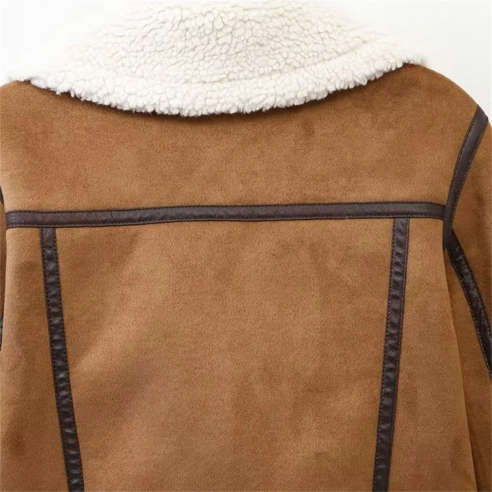 Winter Chic: Women's Casual imitation -Integrated Lamb Fleece Motorcycle Jacket