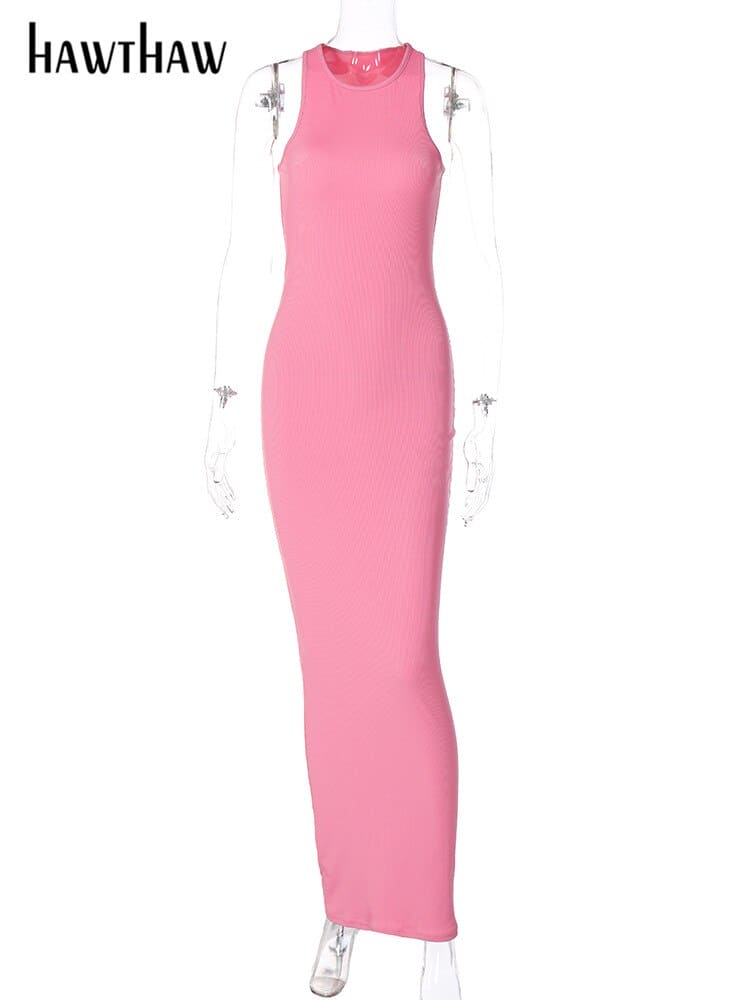 Summer Women's Sleeveless Streetwear Pink Bodycon Pencil Long Dress