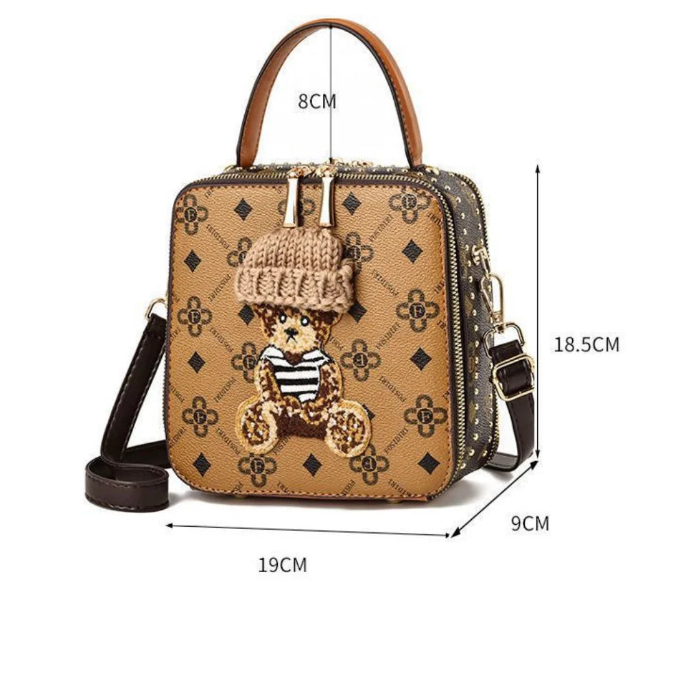 Cute Leather PU Crossbody Bag - Stylish Handbag with Wool Bear Decoration