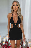 Mozision Hollow Out Halter Sexy Mini Dress Women Summer New Sleeveless Backless Skinny Club Party Knit Tank Dress Vestido