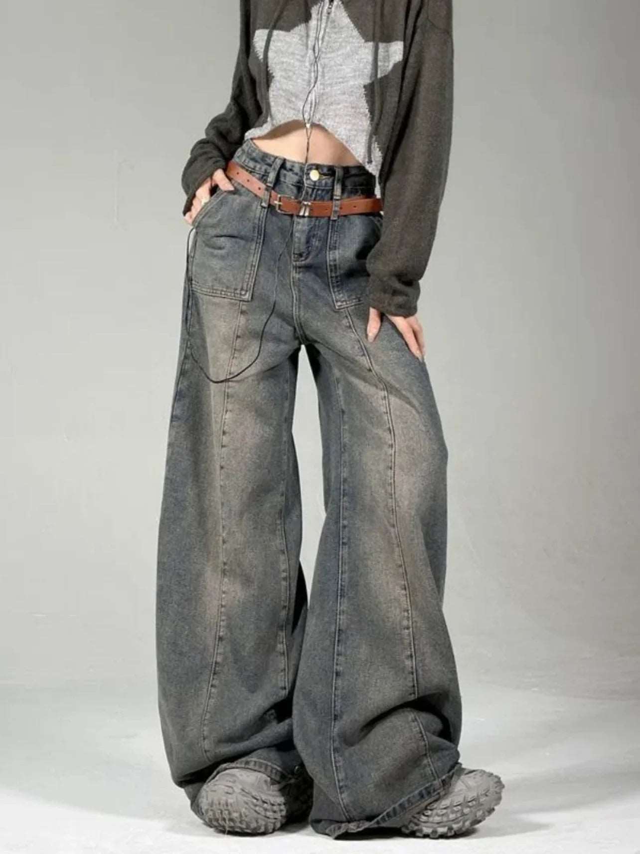 American Retro Distressed Baggy Jeans Women - Vintage 90s Streetwear