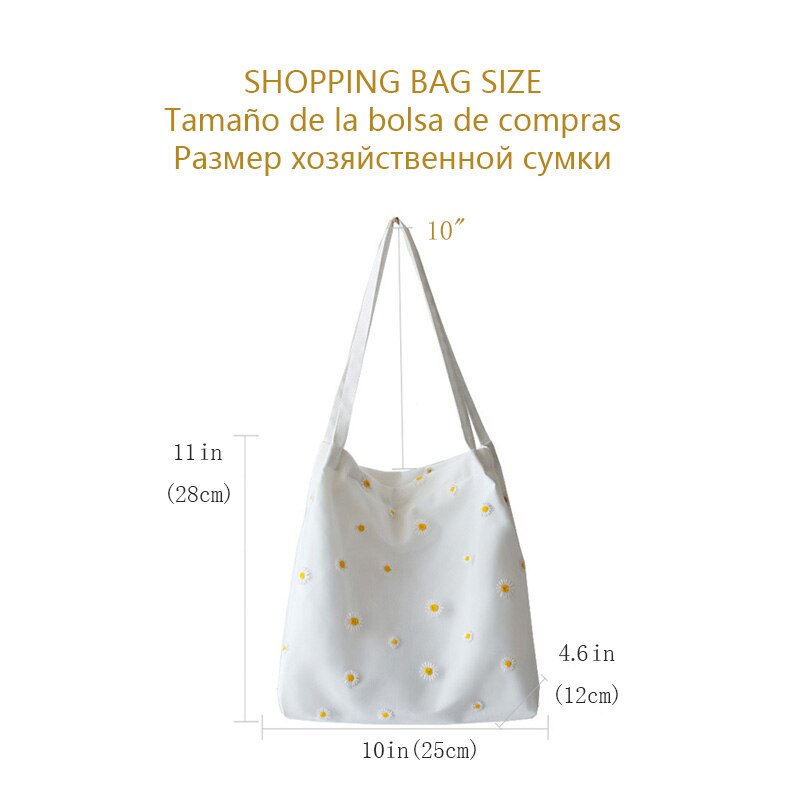Small Canvas Tote Bag for Women 2023 | Cute Embroidered Daisy Crochet | Casual Designer Handbag