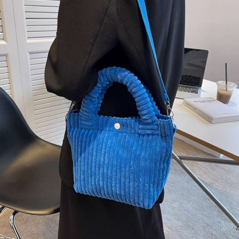 Fashion Corduroy Trend New Handbags Versatile Bucket Shoulder Bag