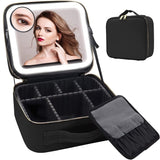 Makeup Bag with Mirror and Lights 3 Color Settings Makeup Train Case with Adjustable Dividers Waterproof Portable Large Cosmetic