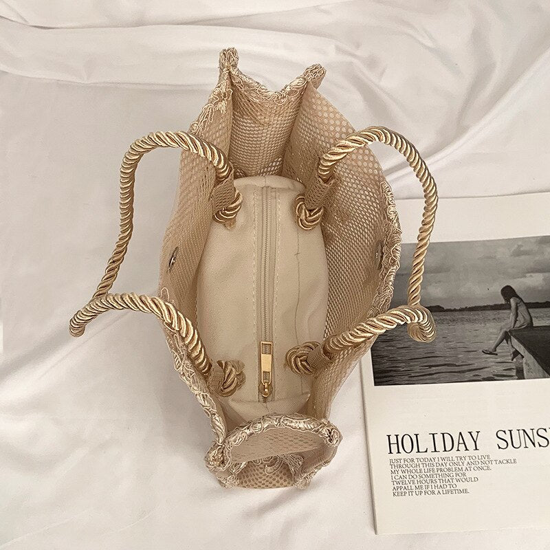 Lace Designer Handbags for Women 2023 Fashion Shoulder Bag Female Embroidered Hollow Out Large Capacity Shopper Beach Totes Bags