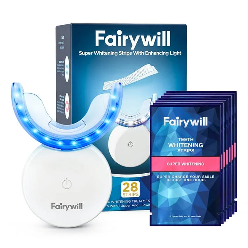 Professional Teeth Whitening Kit with LED Light and 28 White Strips for Sensitive Teeth, Includes Rechargeable Teeth Whitener Case